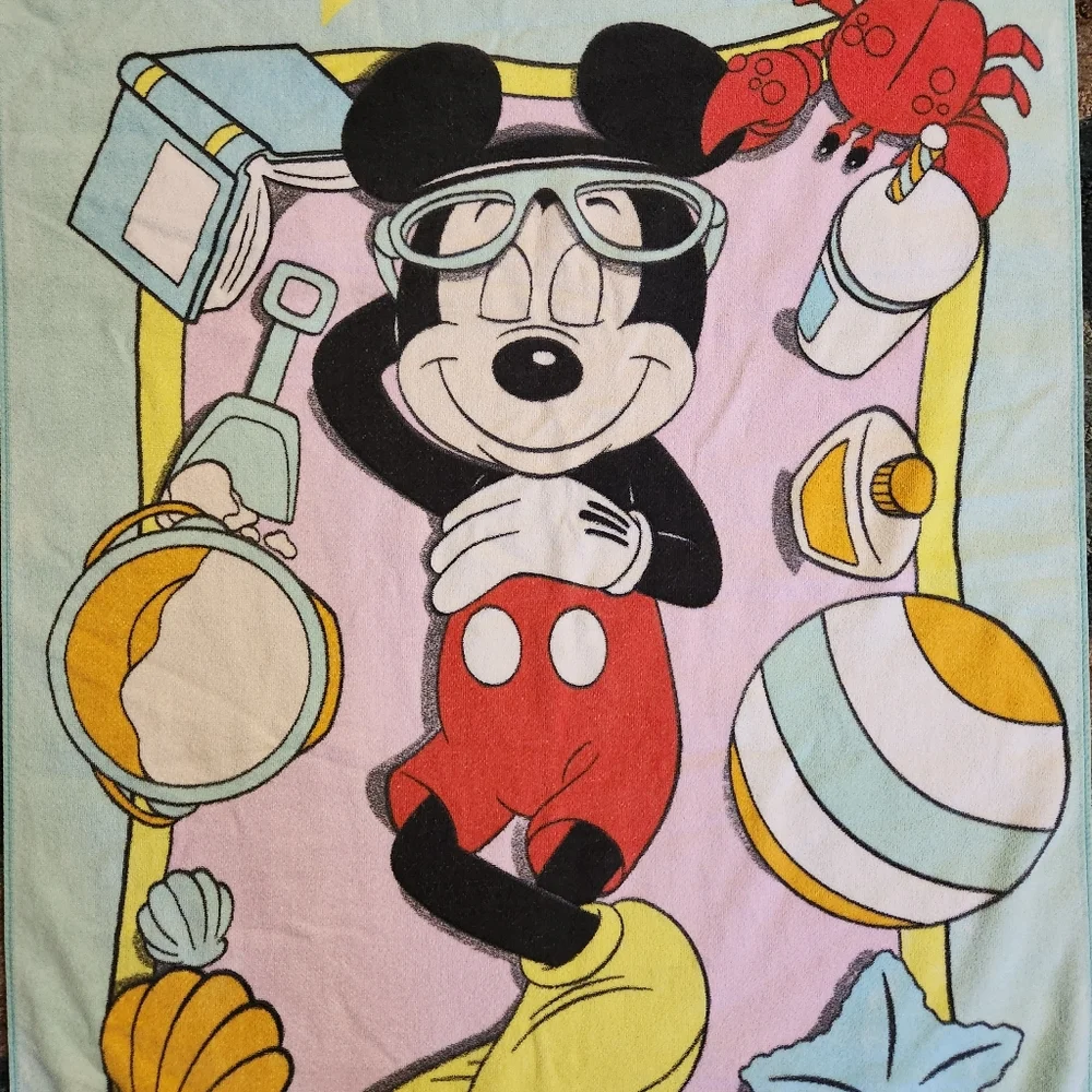 Vintage Disney Mickey Mouse Beach Towel Summer Pool Shells Cotton